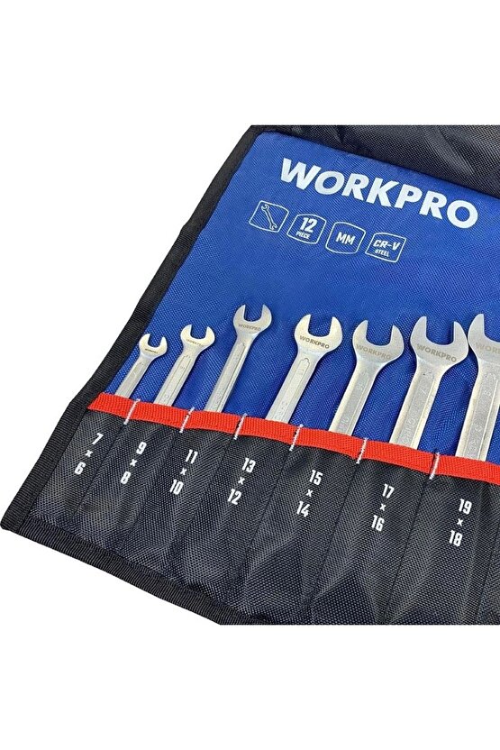 Wp202507 6-32mm 12 Parça Cr-v Profesyonel Açık Ağız Anahtar Takımı Bez Taşıma Kılıfı