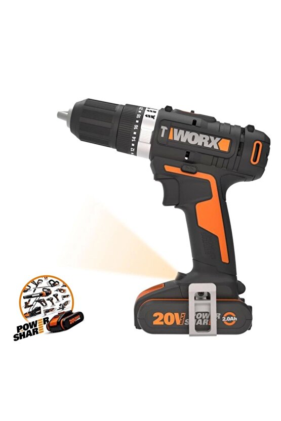 Wx370.1 20volt2.0ah. Li-ion Çift Akülü Profesyonel Şarjlı Darbeli Matkap