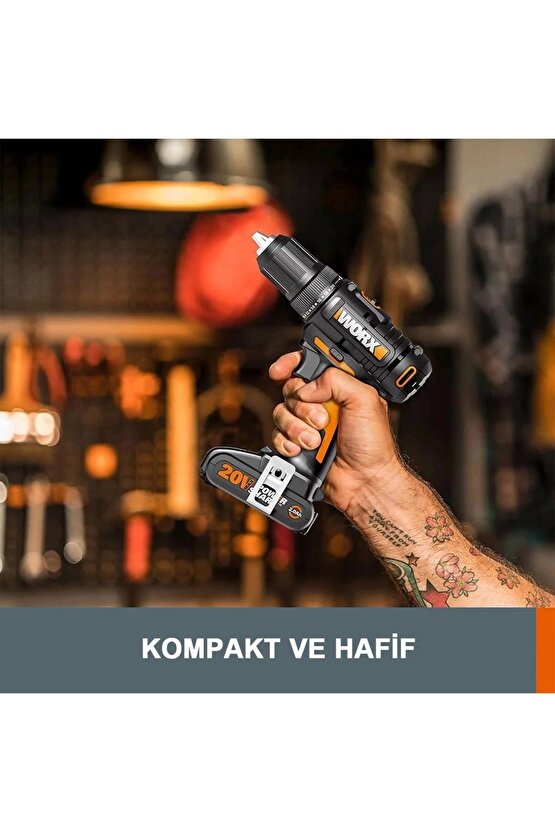 Wx108 20volt2.0ah. Li-ion Çift Akülü Profesyonel Şarjlı Matkap