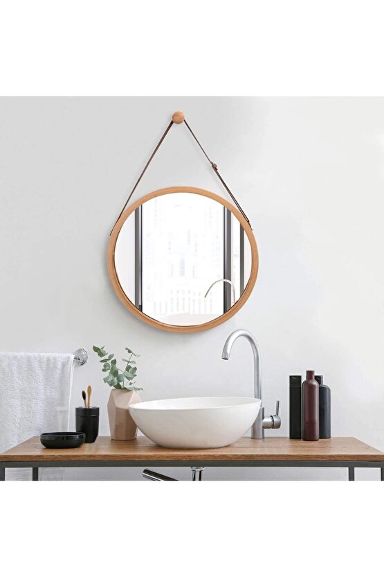 Bambu Ayna - Deri Kemer Bambu Çerçeveli 38cm Ayna