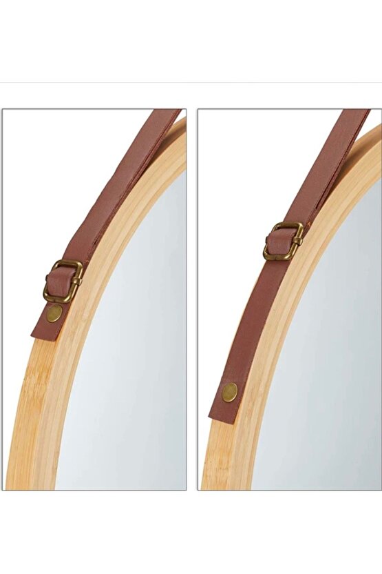 Bambu Ayna - Deri Kemer Bambu Çerçeveli 38cm Ayna