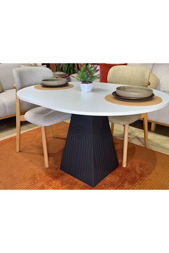 120x90 cm Oval Bohem Ahşap Yemek Masası - Fungi Serisi - Mutfak Balkon Kafe masası