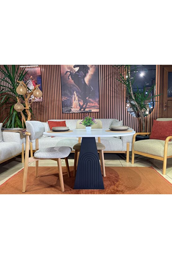 120x90 cm Oval Bohem Ahşap Yemek Masası - Fungi Serisi - Mutfak Balkon Kafe masası