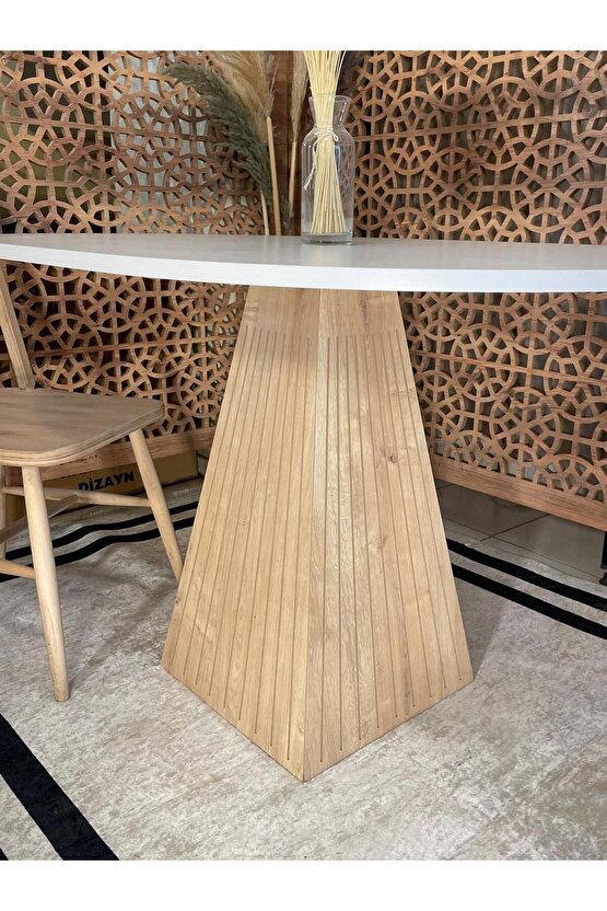 90 cm Yuvarlak Meşe Fitilli Ahşap Yemek Masası - Bohem Serisi - Mutfak Balkon Kafe Masası