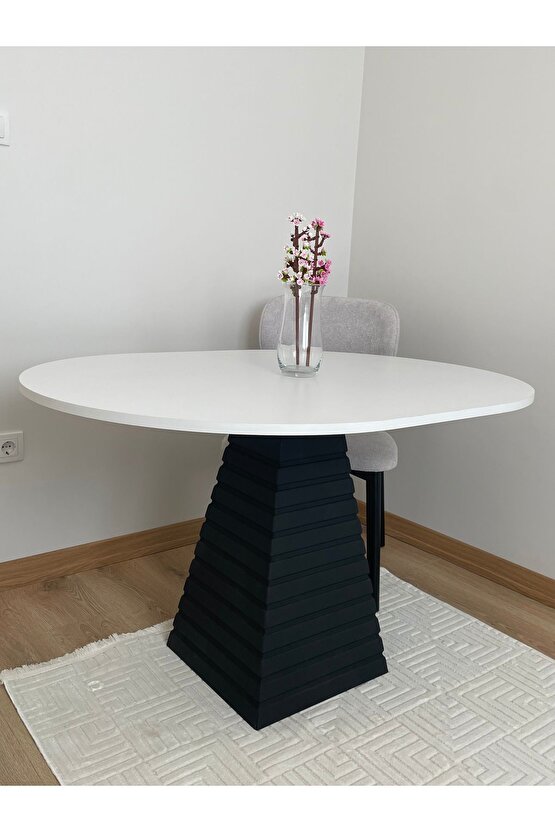 120x90 cm Oval Siyah Eksen Ahşap Yemek Masası - Fungi Serisi - Mutfak Balkon Kafe masası