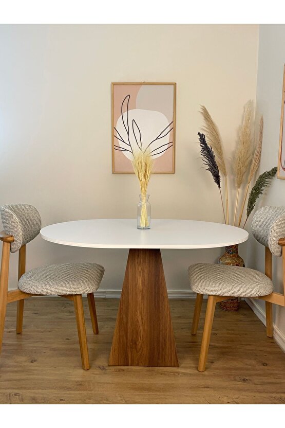 120 x 90 Cm Ceviz Ayaklı Ahşap Yemek Masası - Fungi Serisi - Çalışma Masası - Balkon ve Kafe Masası