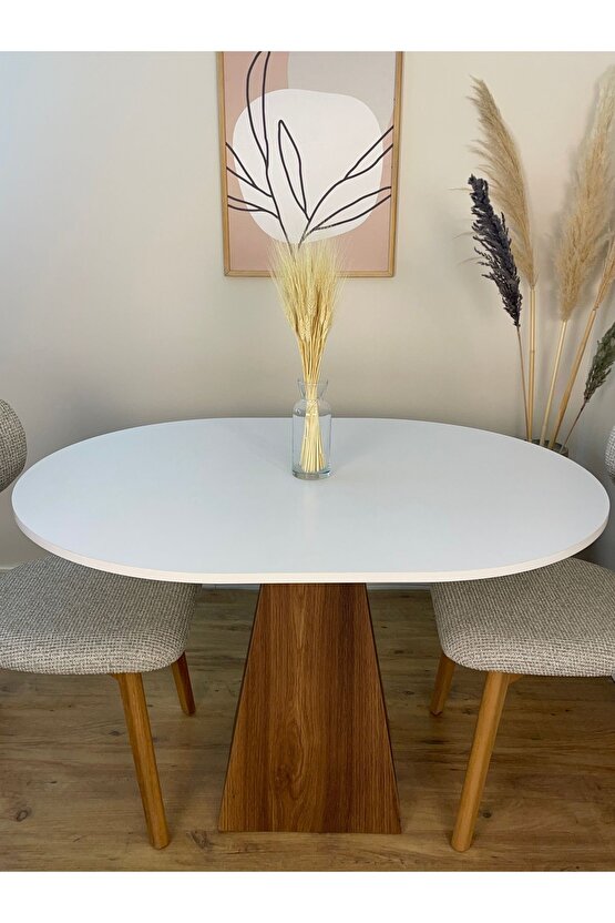 120 x 90 Cm Ceviz Ayaklı Ahşap Yemek Masası - Fungi Serisi - Çalışma Masası - Balkon ve Kafe Masası