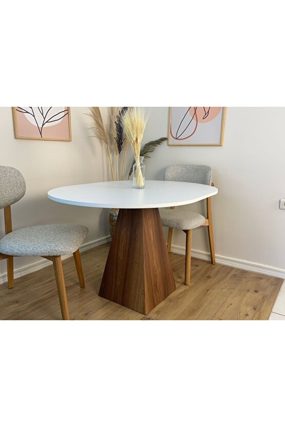 120 x 90 Cm Ceviz Ayaklı Ahşap Yemek Masası - Fungi Serisi - Çalışma Masası - Balkon ve Kafe Masası