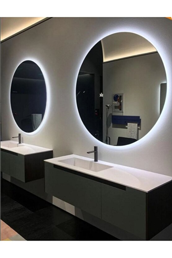 70 cm Mavi Ledli Yuvarlak Banyo Aynası Makyaj AynasıTrafolu