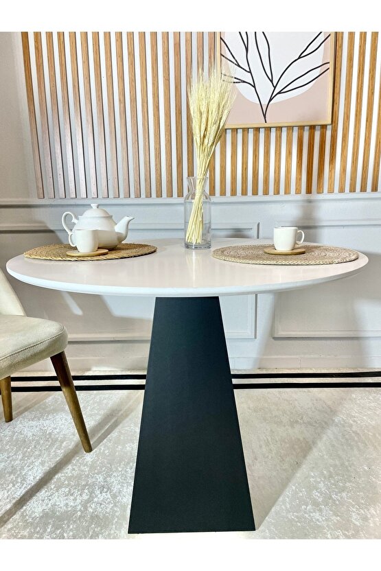 100 Cm Siyah Ahşap Yuvarlak Yemek Masası - Fungi Serisi - Çalışma Masası - Balkon Ve Kafe Masası