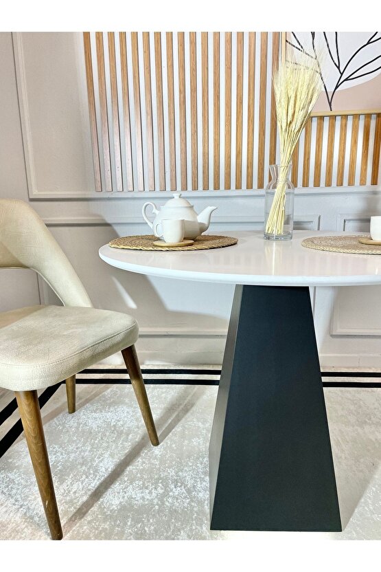 100 Cm Siyah Ahşap Yuvarlak Yemek Masası - Fungi Serisi - Çalışma Masası - Balkon Ve Kafe Masası