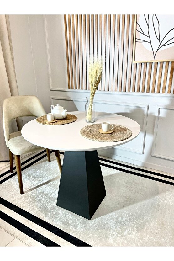 100 Cm Siyah Ahşap Yuvarlak Yemek Masası - Fungi Serisi - Çalışma Masası - Balkon Ve Kafe Masası