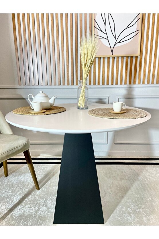 90 Cm Siyah Ahşap Yuvarlak Yemek Masası - Fungi Serisi - Çalışma Masası - Balkon Ve Kafe Masası