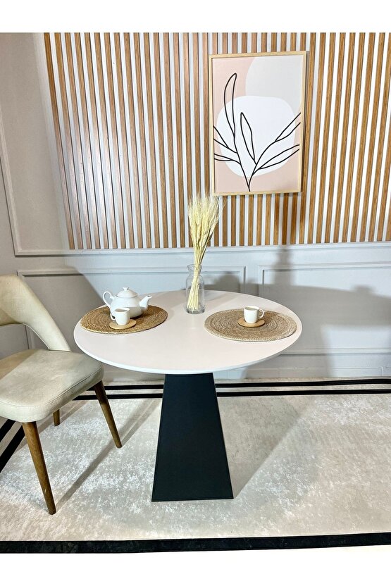 90 Cm Siyah Ahşap Yuvarlak Yemek Masası - Fungi Serisi - Çalışma Masası - Balkon Ve Kafe Masası