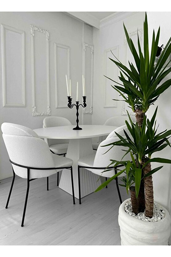 120x90 Cm Oval Beyaz Fitilli Ahşap Yemek Masası - Fungi Bohem Serisi - Balkon Ve Kafe Masası