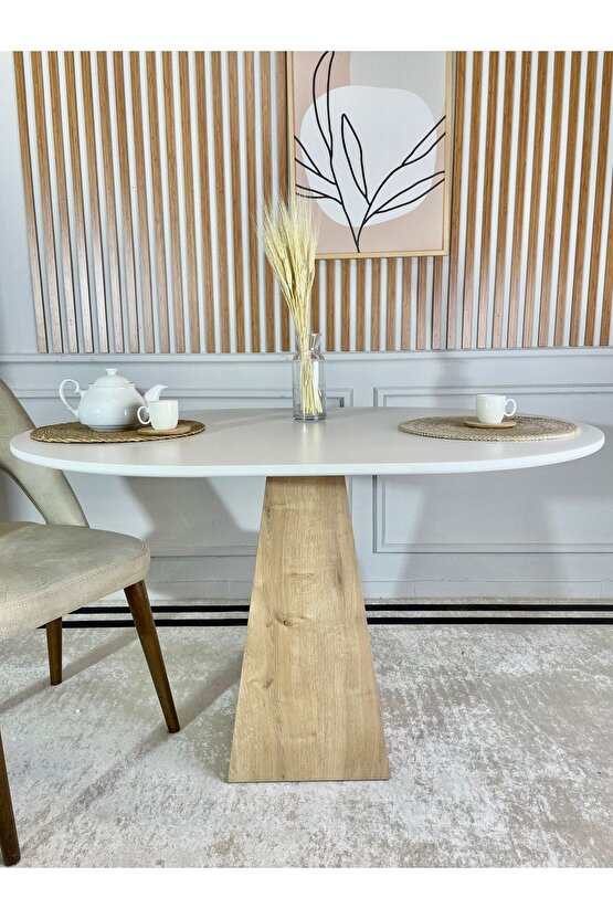 120x90 Cm Oval Çam Ayaklı Ahşap Yemek Masası - Fungi Serisi - Çalışma Masası - Balkon Ve Kafe Masası