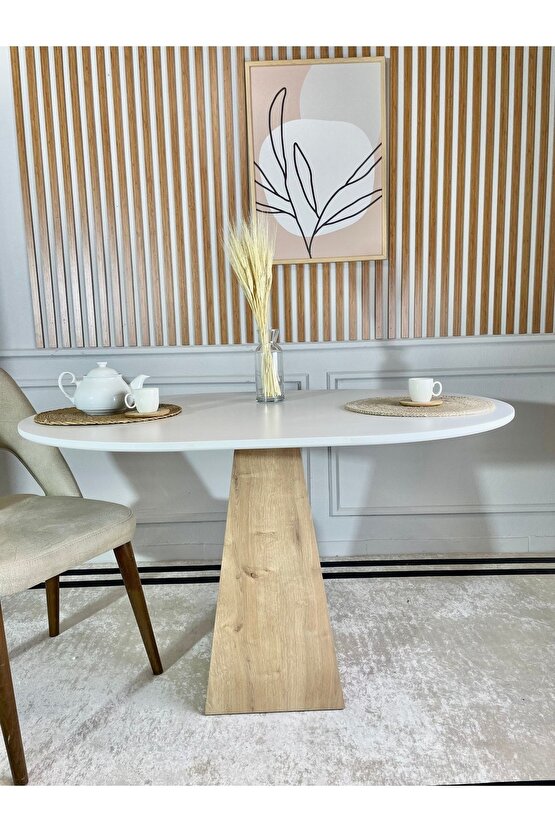 120x90 Cm Oval Çam Ayaklı Ahşap Yemek Masası - Fungi Serisi - Çalışma Masası - Balkon Ve Kafe Masası