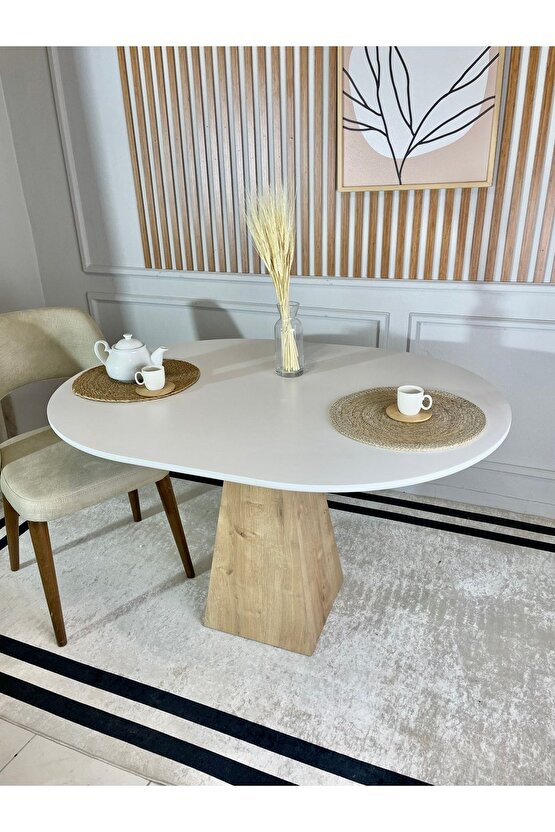 120x90 Cm Oval Çam Ayaklı Ahşap Yemek Masası - Fungi Serisi - Çalışma Masası - Balkon Ve Kafe Masası