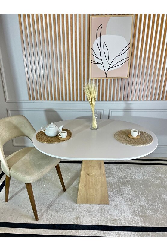 120x90 Cm Oval Çam Ayaklı Ahşap Yemek Masası - Fungi Serisi - Çalışma Masası - Balkon Ve Kafe Masası