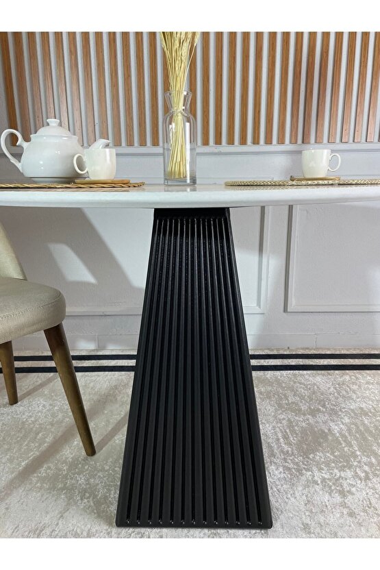 100 Cm Siyah Fitilli Yuvarlak Ahşap Yemek Masası - Fungi Mantar Masa - Balkon Kafe Masası