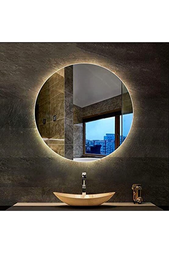 80 Cm Rgb Çok Renkli Ledli Yuvarlak Duvar Aynası Banyo Ve Makyaj Aynası Trafolu Kumandalı