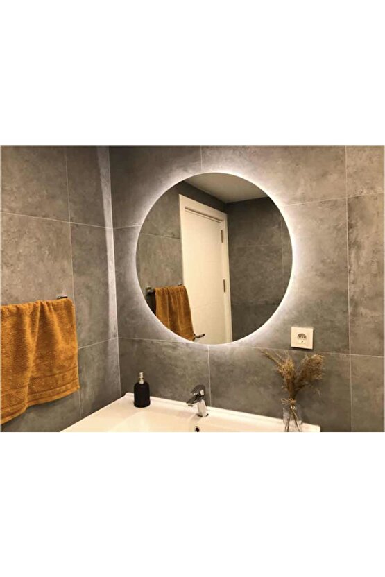 70 Cm Beyaz Ledli Yuvarlak Banyo Aynası Makyaj Aynası Trafolu