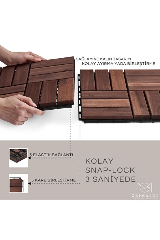 Gunbo Home Masif Akasya , Ahşap Karo Zemin Kaplaması 30x30cm (9 ADET KARO = 0,81 M2) Kahverengi