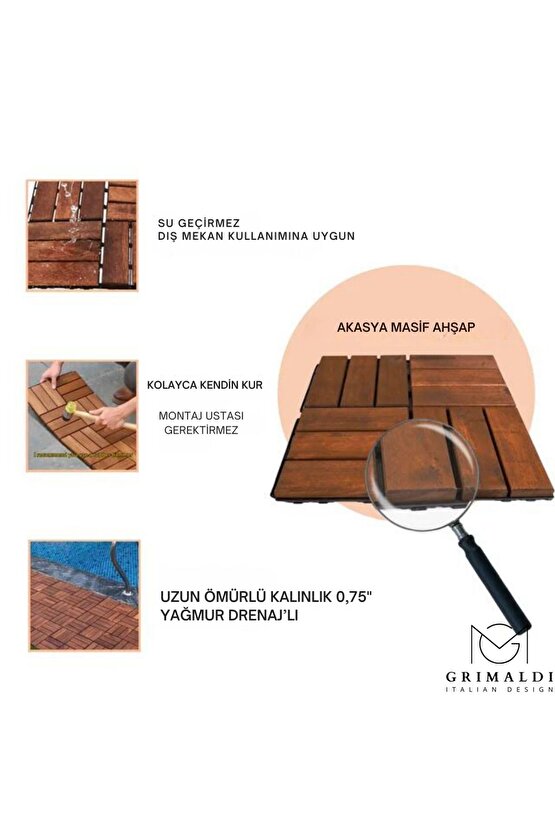Gunbo Home Masif Akasya , Ahşap Karo Zemin Kaplaması 30x30cm (9 ADET KARO = 0,81 M2) Kahverengi