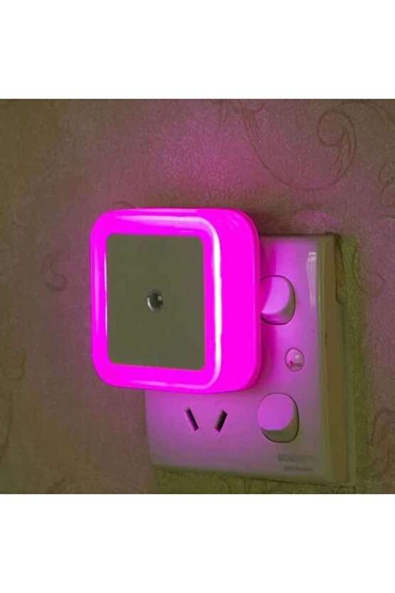 Fotoselli Led Gece Lambası, Pembe Renk Sensörlü Gece Lambası, 1 Watt Pembe Renk Led Gece Lambası
