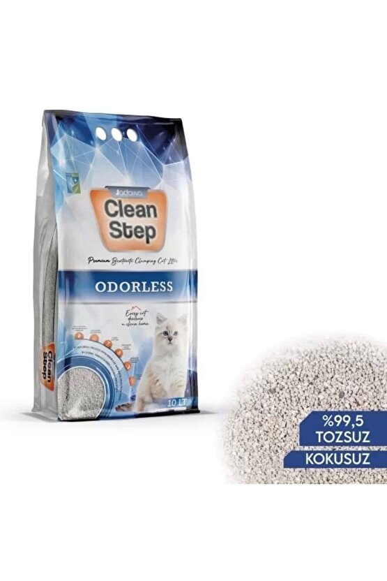 Clean Step Odorless Aktif Karbonlu Kokusuz Ince Taneli Topaklanan Bentonit Kedi Kumu 10 Lt