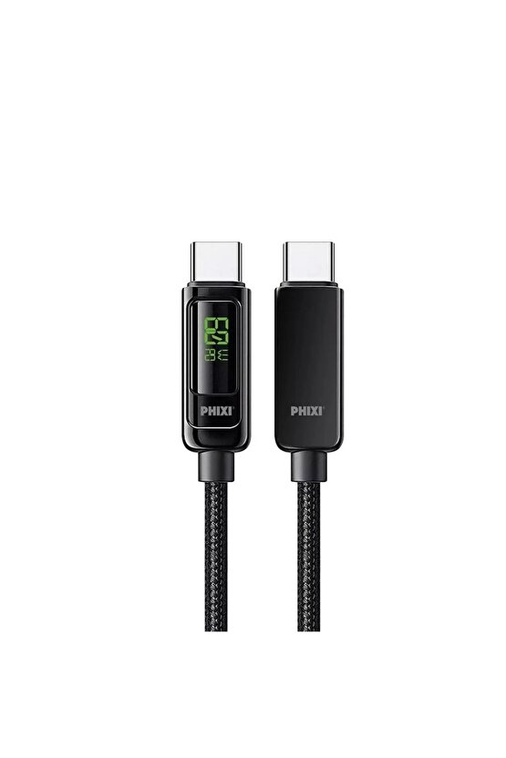 Ultimate Upd4160t 60w Lcd Ekranlı Metal Başlıklı Hasır Örgü Type-c To Type-c Hızlı Şarj Ve Data Kabl