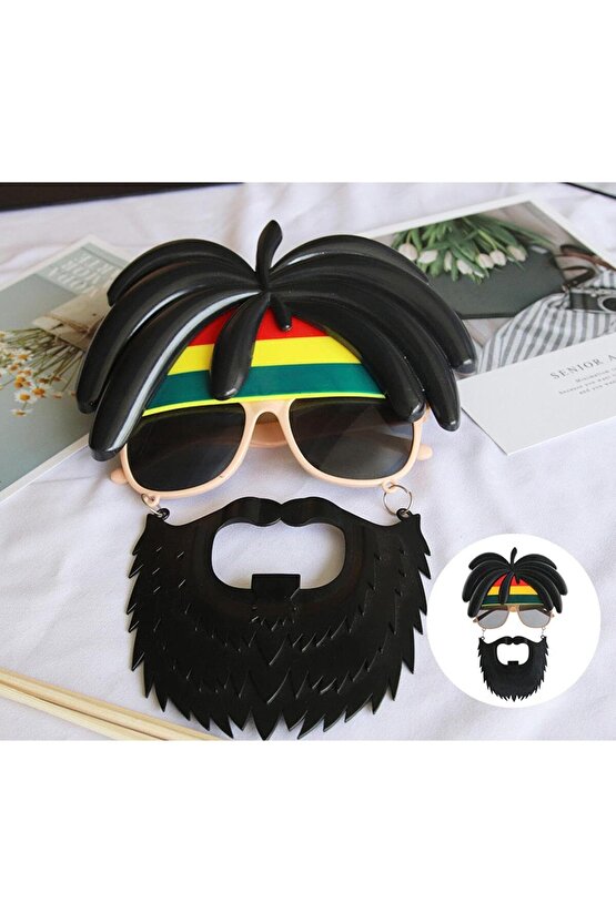 Rasta Peruklu Rasta Sakallı Bob Marley Bıyıklı Parti Gözlüğü 27x18 cm (4767)