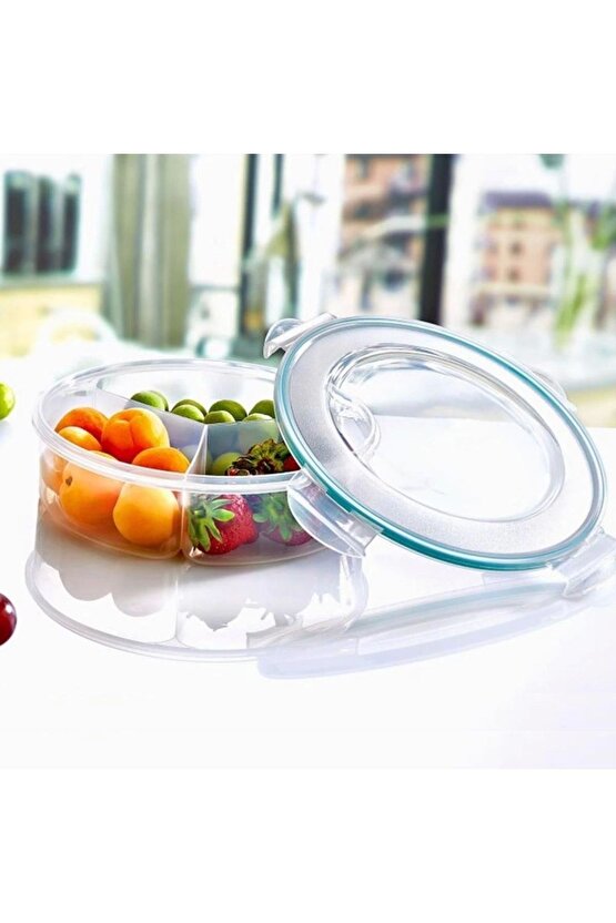 3 Bölmeli Sızdırmaz Contalı Kilitli Kapaklı 135 Litre yuvarlak Erzak Saklama Kabı LC-500 (4767)
