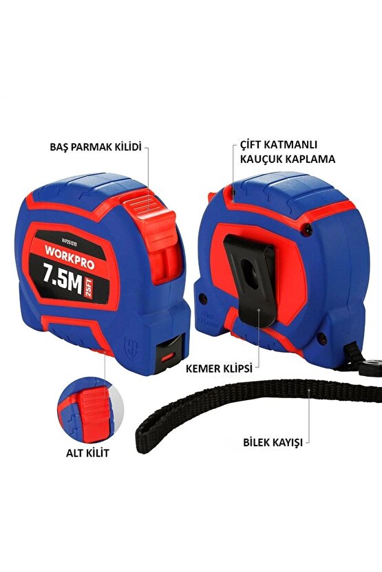 Wp261010 7,5mx25mm25ft. Naylon Kaplama Sarı Çelik Şerit Metre