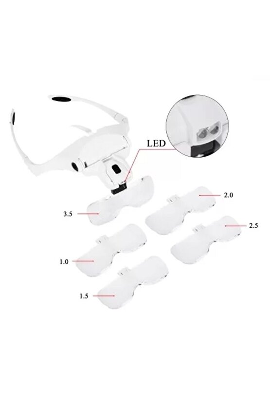 5 Lens 1.0x3.5x, 2led Işıklı  Ile Ayarlanabilir Gözlük Büyüteç9892b2