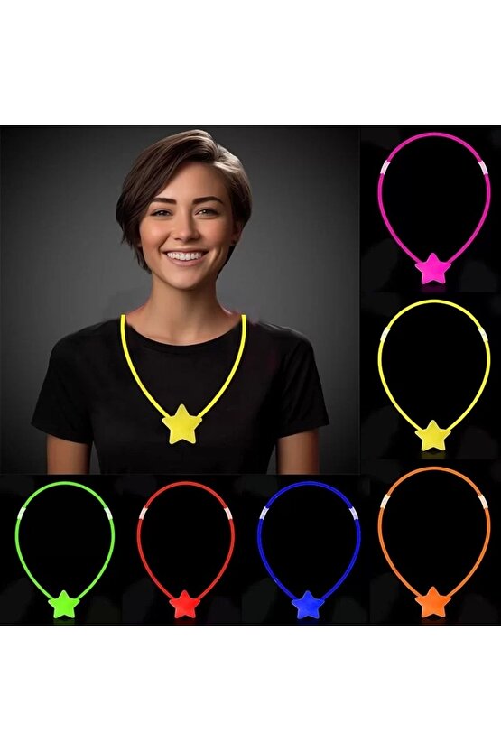 Glow Yıldız Kolye - Glow Kolye - Glow Stick Partisi Yıldız Kolye 6 Adet