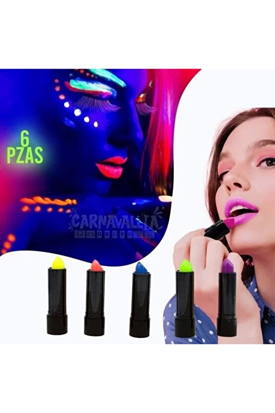 Karanlıkta Parlayan Yanan Uv Neon Ruj Yüz Boyama 6 Adet 6 Renk