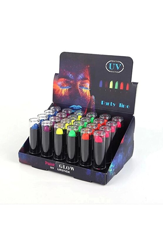 Karanlıkta Parlayan Yanan Uv Neon Ruj Yüz Boyama 6 Adet 6 Renk