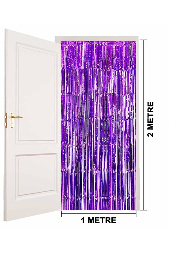 Mor Renk Ekstra Metalize Parlak Saçaklı Arka Fon Perde İthal A Kalite 1x2 Metre
