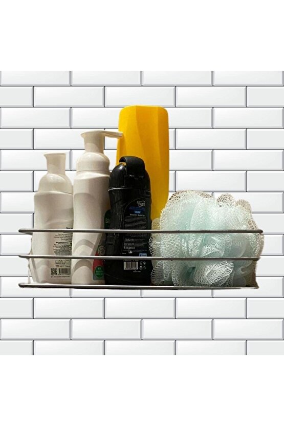 Kendiliğinden Yapışkanlı Krom Paslanmaz Metal Şampuanlık Banyo Düzenleyici Raf (4767)