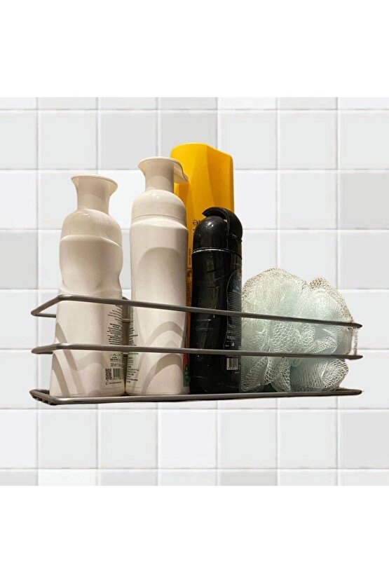 Kendiliğinden Yapışkanlı Krom Paslanmaz Metal Şampuanlık Banyo Düzenleyici Raf (4767)