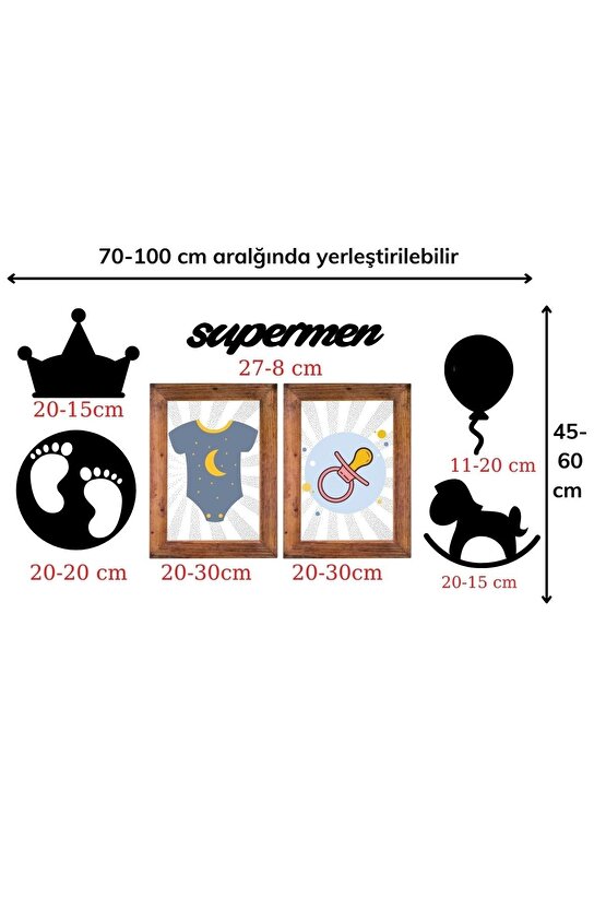 DECO103 Supermen Dekoratif Duvar Süsü Tablo Aksesuar Ahşap Tasarım Hediye Pano Sticker Seti (4767)
