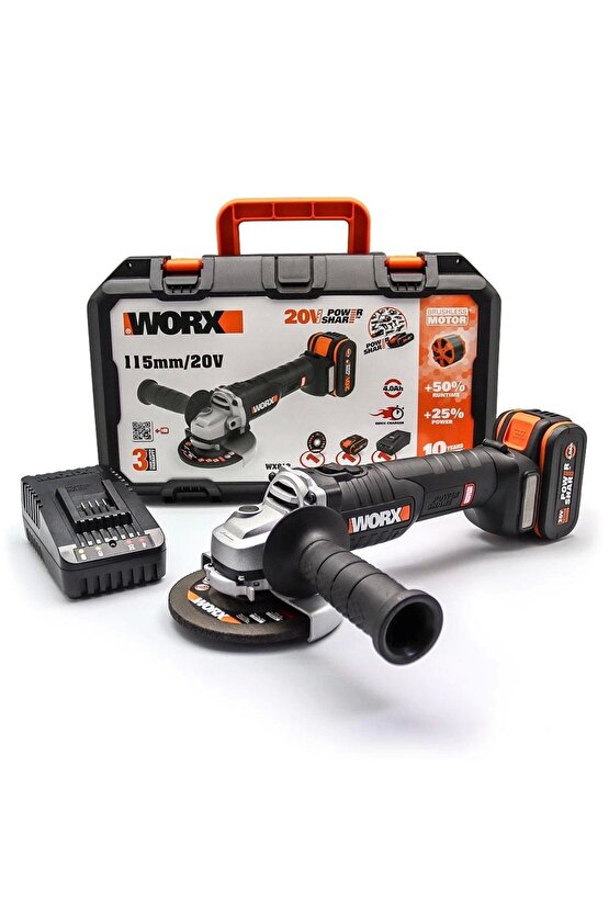 Wx813 20volt 4.0ah. Li-ion Tek Akülü 115mm Kömürsüz Profesyonel Şarjlı Avuç Taşlama
