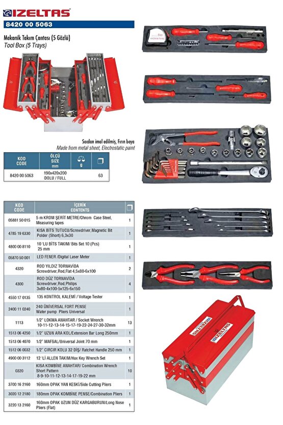 İzeltaş 8420 00 5063 Mekanik Takım Çantası 62 Parça