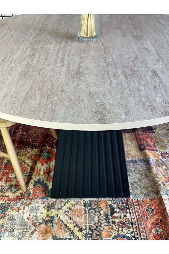 100 cm TRAVERTEN MERMER DESENLİ YEMEK MASASI SİYAH FİTİLLİ MUTFAK SALON BALKON MASASI