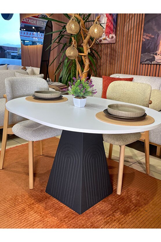 120x90 cm Oval Bohem Ahşap Yemek Masası - Fungi Serisi - Mutfak Balkon Kafe masası