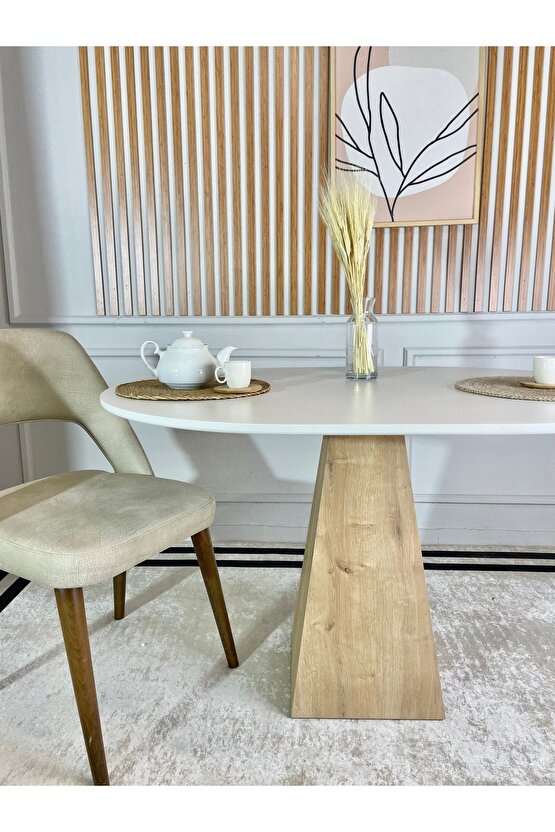120x90 Cm Oval Çam Ayaklı Ahşap Yemek Masası - Fungi Serisi - Çalışma Masası - Balkon Ve Kafe Masası