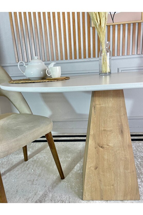 120x90 Cm Oval Çam Ayaklı Ahşap Yemek Masası - Fungi Serisi - Çalışma Masası - Balkon Ve Kafe Masası