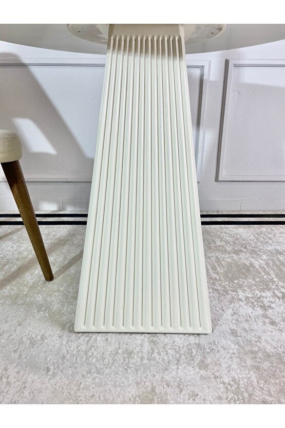 90 Cm Yuvarlak Ahşap Beyaz Fitilli Yemek Masası - Fungi Bohem Mantar Masa - Çalışma Balkon Ve Kafe