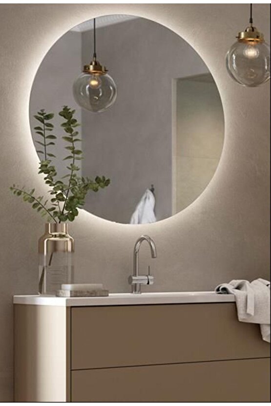80 Cm Rgb Çok Renkli Ledli Yuvarlak Duvar Aynası Banyo Ve Makyaj Aynası Trafolu Kumandalı